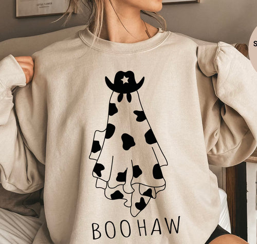 Boohaw western ghost graphic tee long sleeve crew or hoodie - Mavictoria Designs Hot Press Express