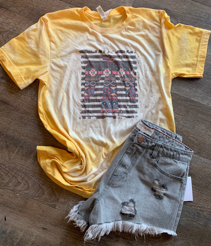Stripe Aztec thunderbird yellow bleached graphic tee long sleeve crew or hoodie - Mavictoria Designs Hot Press Express