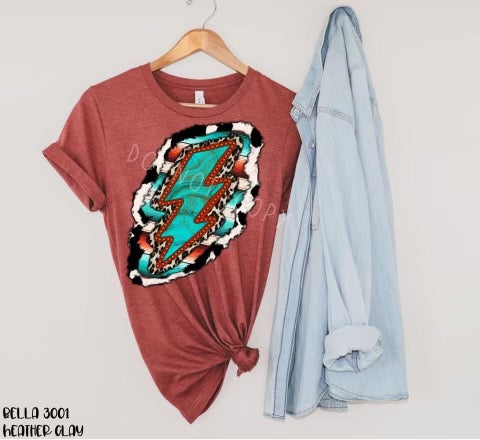 Turquoise serape cow heifer lighting bolt. graphic tee long sleeve crew or hoodie - Mavictoria Designs Hot Press Express