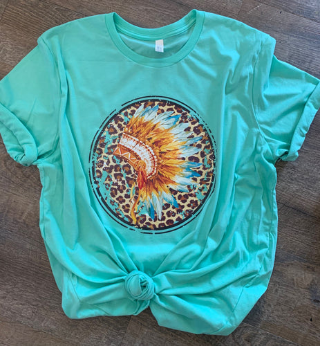 Colorful Leopard Headdress boho graphic tee - Mavictoria Designs Hot Press Express