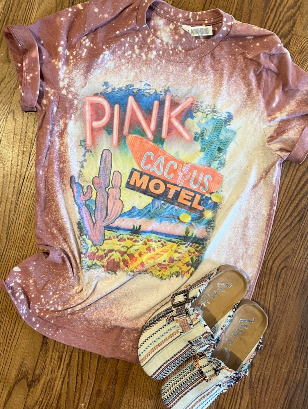 Pink cactus motel graphic tee - Mavictoria Designs Hot Press Express