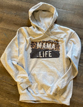 Load image into Gallery viewer, Mama Life. Leopard. graphic tee long sleeve crew or hoodie - Mavictoria Designs Hot Press Express
