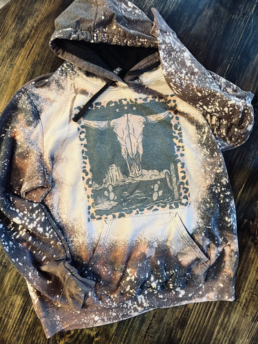 Longhorn desert leopard bleached hoodie - Mavictoria Designs Hot Press Express