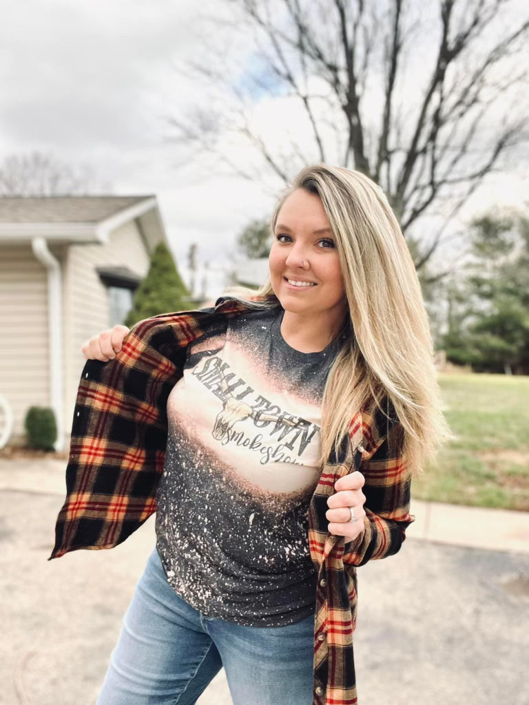 Small town smokeshow western bleached graphic tee - Mavictoria Designs Hot Press Express