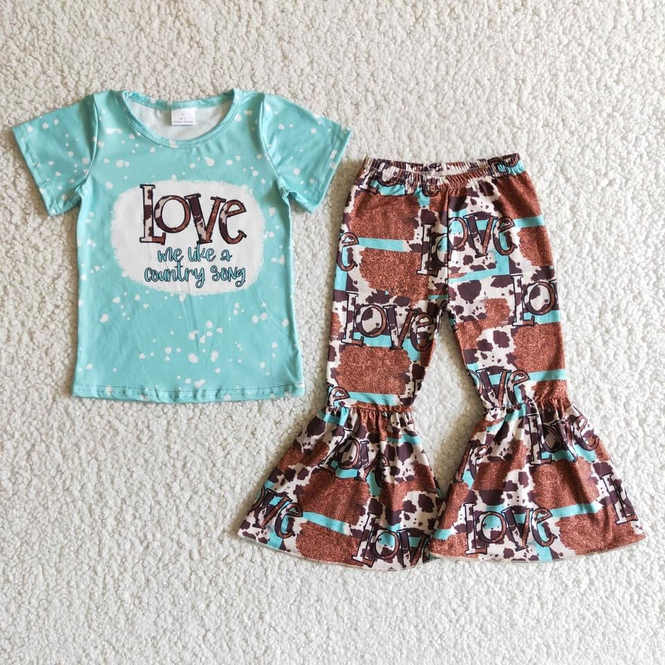 Preorder Teal Bleached Love Me Like A Country Song Tee. Love Cow Patch bells Set - Mavictoria Designs Hot Press Express