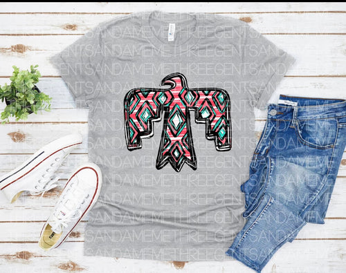 Aztec thunderbird on sport grey western graphic tee - Mavictoria Designs Hot Press Express