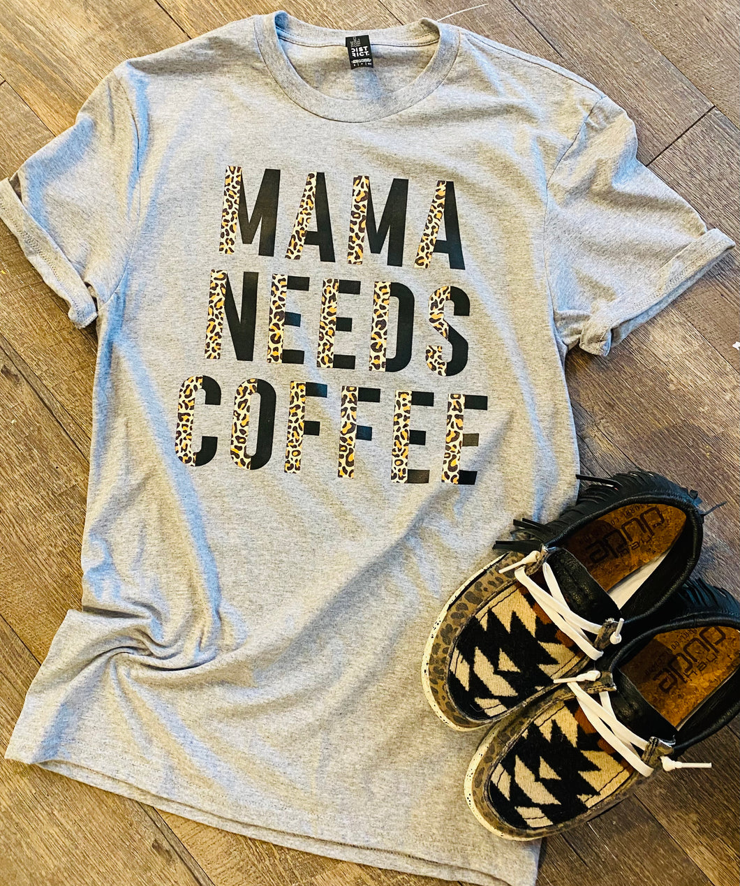 Mama needs coffee leopard black. Athletic gray graphic tee long sleeve crew or hoodie - Mavictoria Designs Hot Press Express