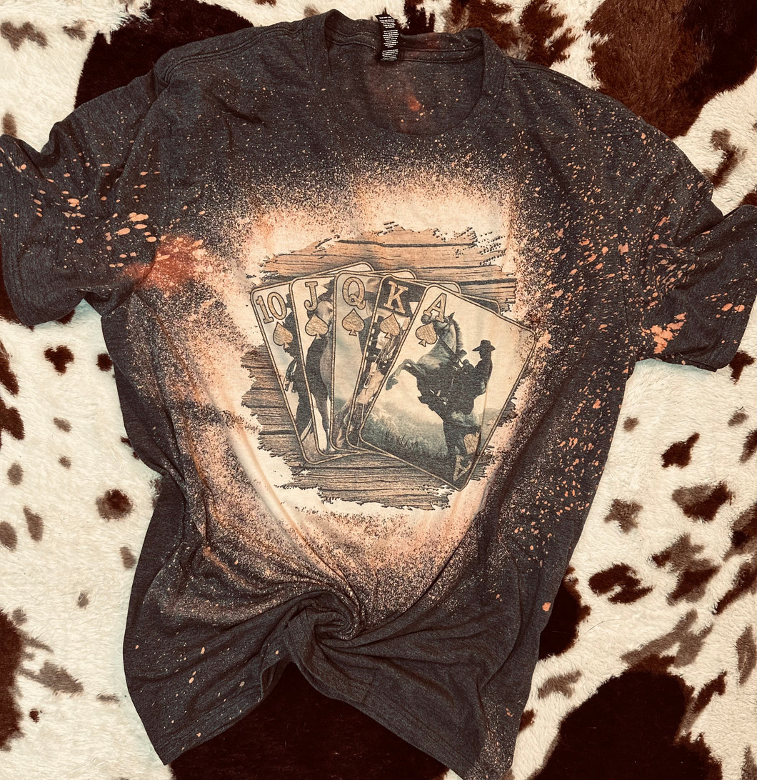 Western cards bleached graphic tee - Mavictoria Designs Hot Press Express