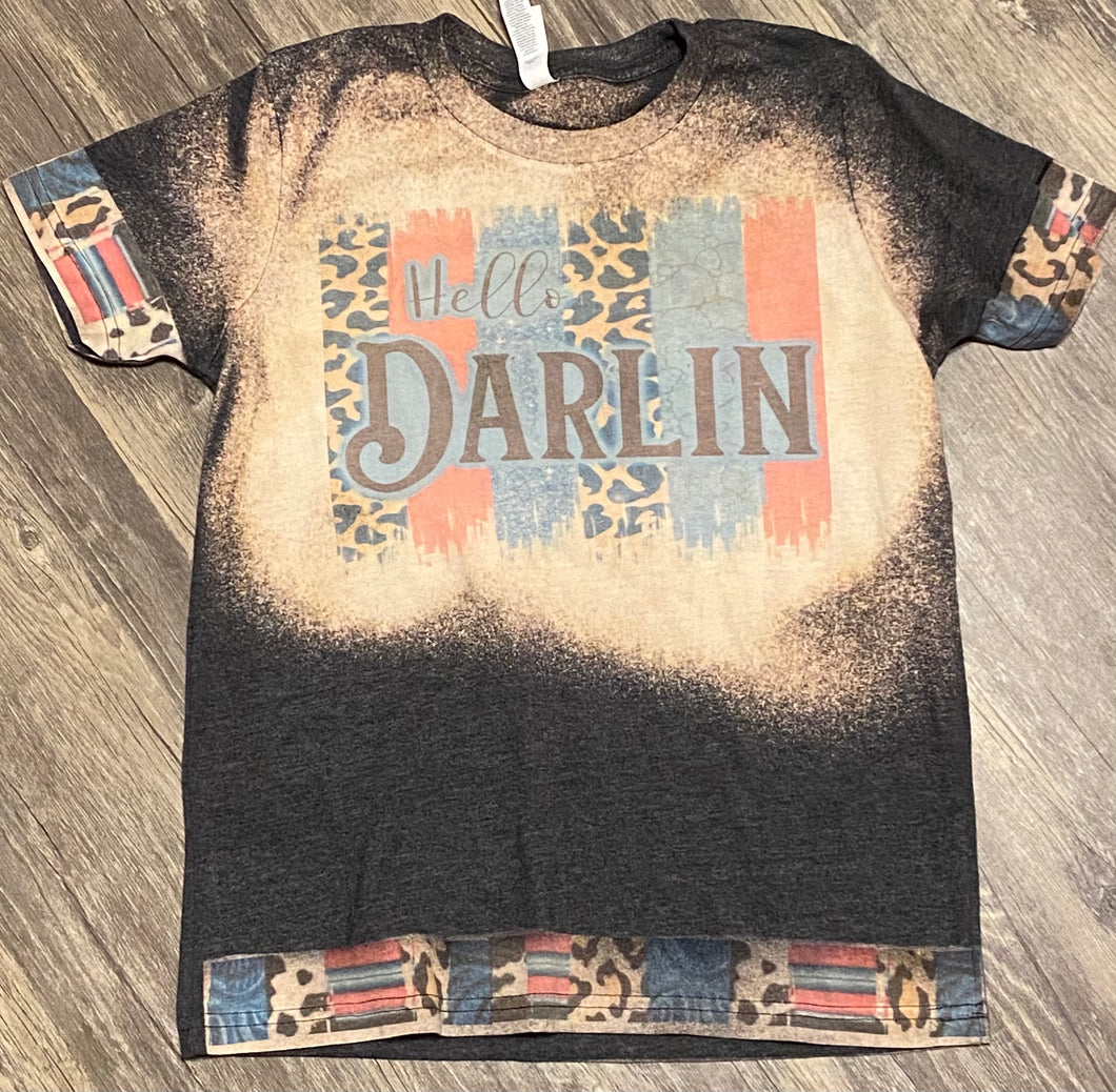 KIDS Brush Stroke Hello Darlin with trim. Charcoal bleached graphic onesie or tee. - Mavictoria Designs Hot Press Express