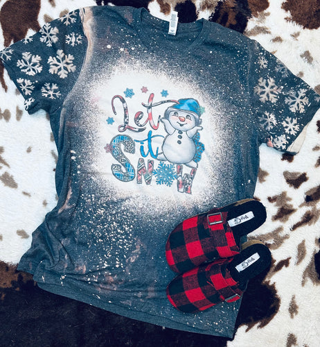 Let it snow with snowflake sleeves bleached graphic tee - Mavictoria Designs Hot Press Express