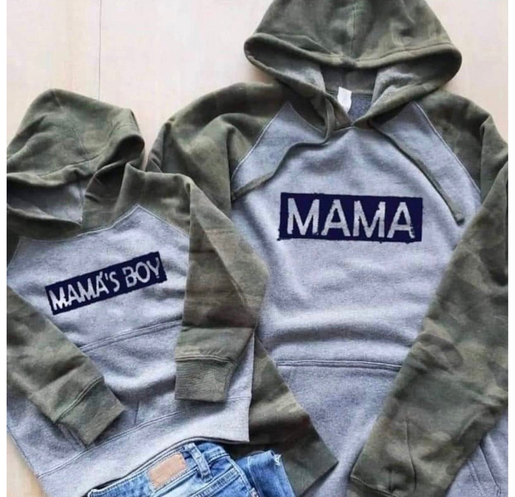 Mama mamas boy mamas girl. Graphic vintage camo tee. Graphics gray camo raglan hoodie - Mavictoria Designs Hot Press Express