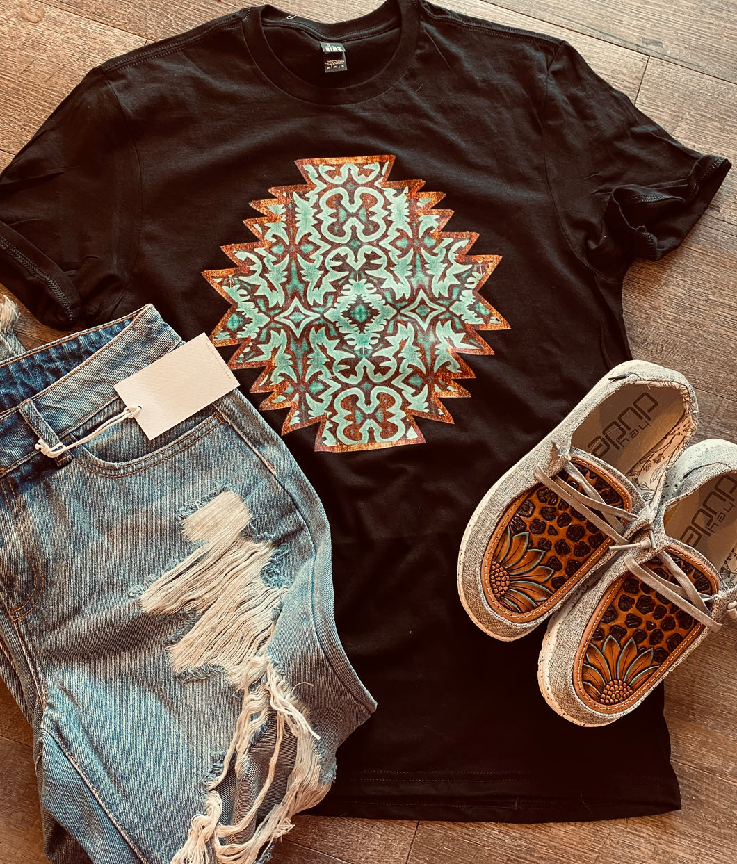 Turquoise. Tribal. Aztec. Western. graphic tee long sleeve crew or hoodie - Mavictoria Designs Hot Press Express
