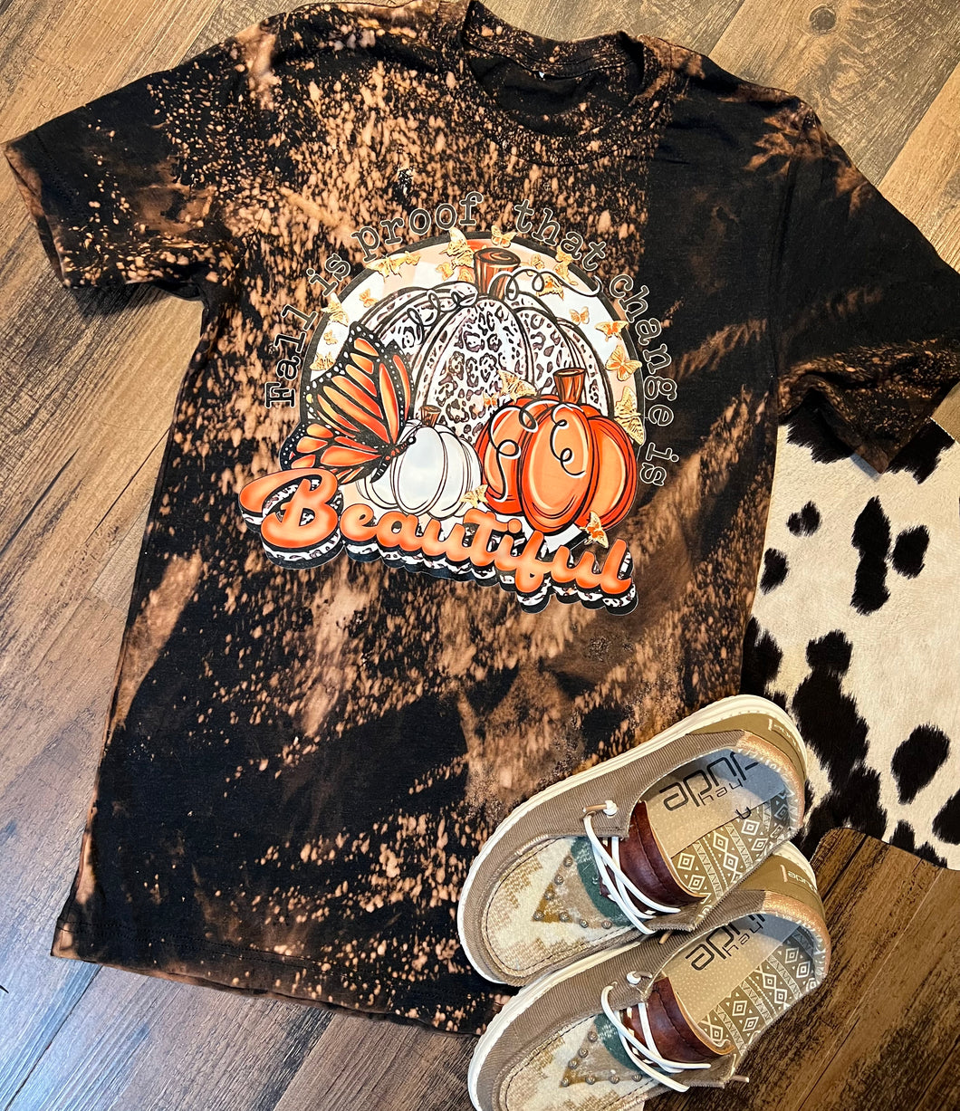 Fall is proof that change is beautiful bleached graphic tee - Mavictoria Designs Hot Press Express