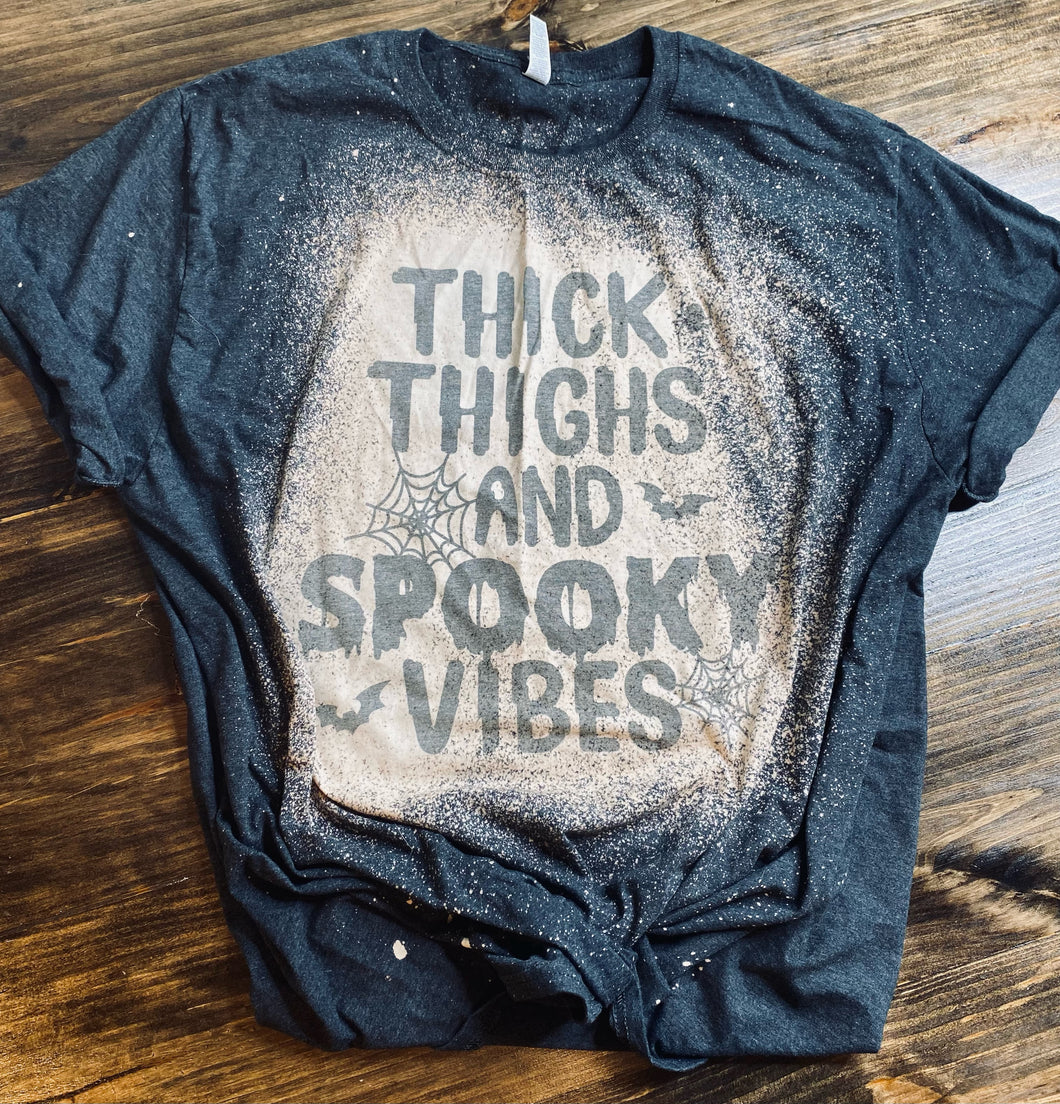 Thick thighs and Spooky Vibes bleached graphic tee - Mavictoria Designs Hot Press Express
