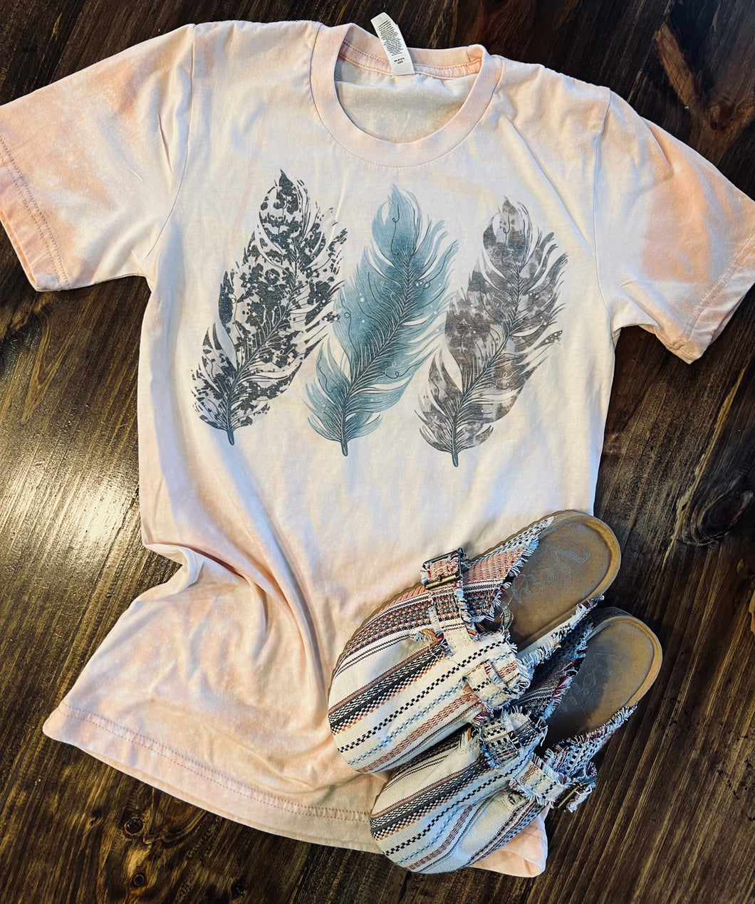 Feathers - turquoise, demasque bleached graphic tee - Mavictoria Designs Hot Press Express