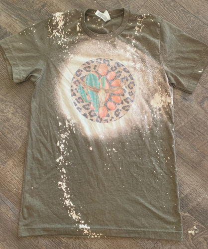 Bleached leopard cactus stone bull skull tee // graphic tee - Mavictoria Designs Hot Press Express