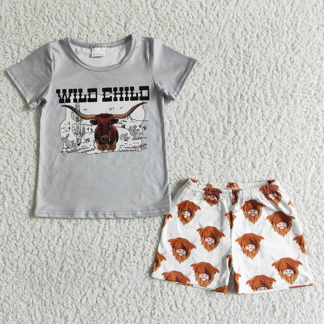 Preorder Gray Wild Child Bull With Hairy Cow Shorts Set - Mavictoria Designs Hot Press Express