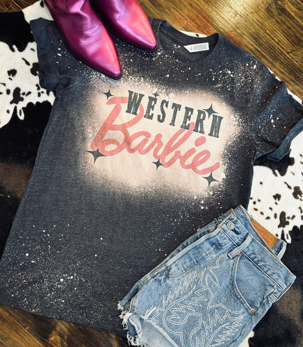Western Barbie bleached graphic tee - Mavictoria Designs Hot Press Express