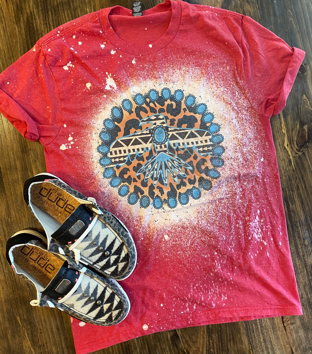 Aztec Freebird Turquoise bleached graphic tee - Mavictoria Designs Hot Press Express
