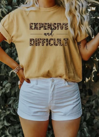 Expensive and difficult leopard print women’s graphic tee - Mavictoria Designs Hot Press Express