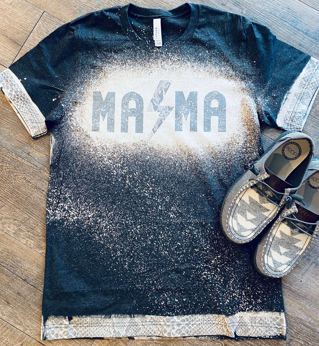 Charcoal bleached AC/DC MAMA with snakeskin trim graphic tee - Mavictoria Designs Hot Press Express