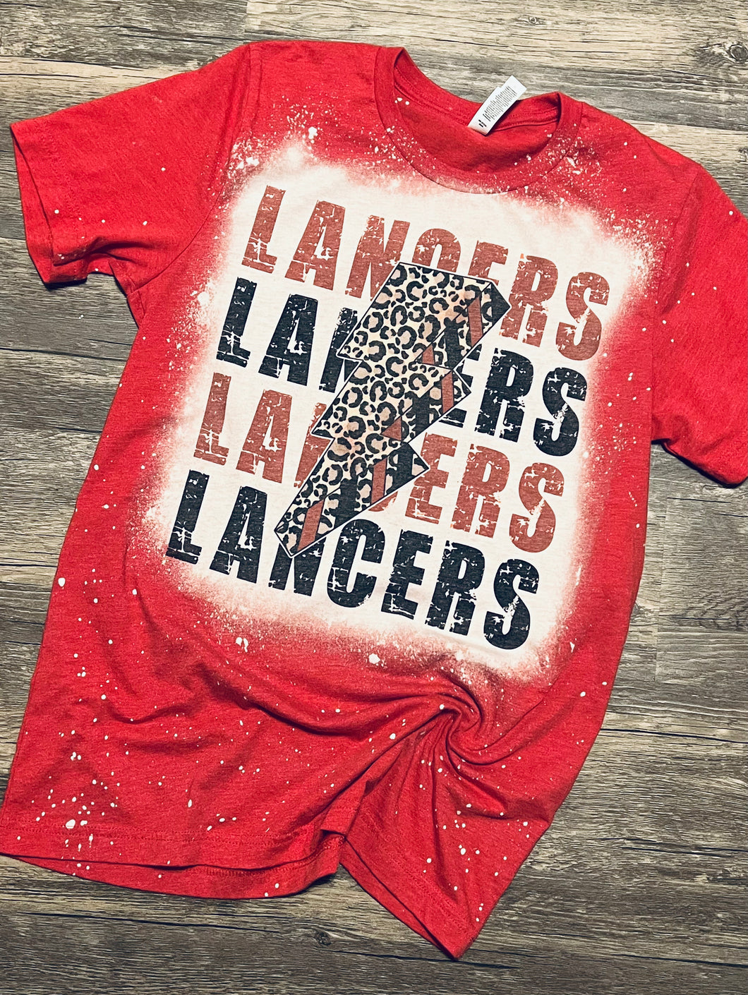 KIDS Lancers repeat leopard bolt red bleached graphic tee - Mavictoria Designs Hot Press Express