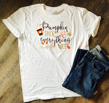 Load image into Gallery viewer, Pumpkin spice and everything nice custom white tshirt. Fall design shirt - Mavictoria Designs Hot Press Express
