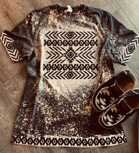 Load image into Gallery viewer, Aztec tribal tee tribal sleeves bleached graphic tee - Mavictoria Designs Hot Press Express
