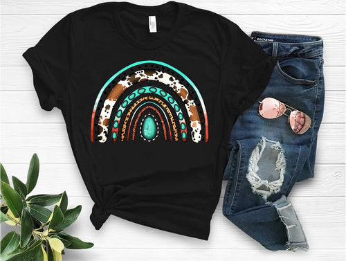 western cowhide rainbow graphic tee - Mavictoria Designs Hot Press Express