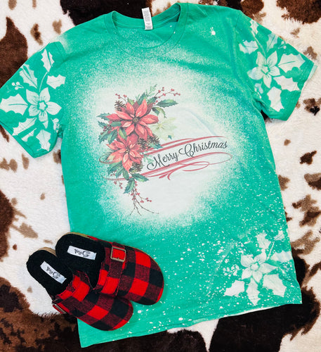 Merry Christmas snowflake sleeves bleached graphic tee - Mavictoria Designs Hot Press Express