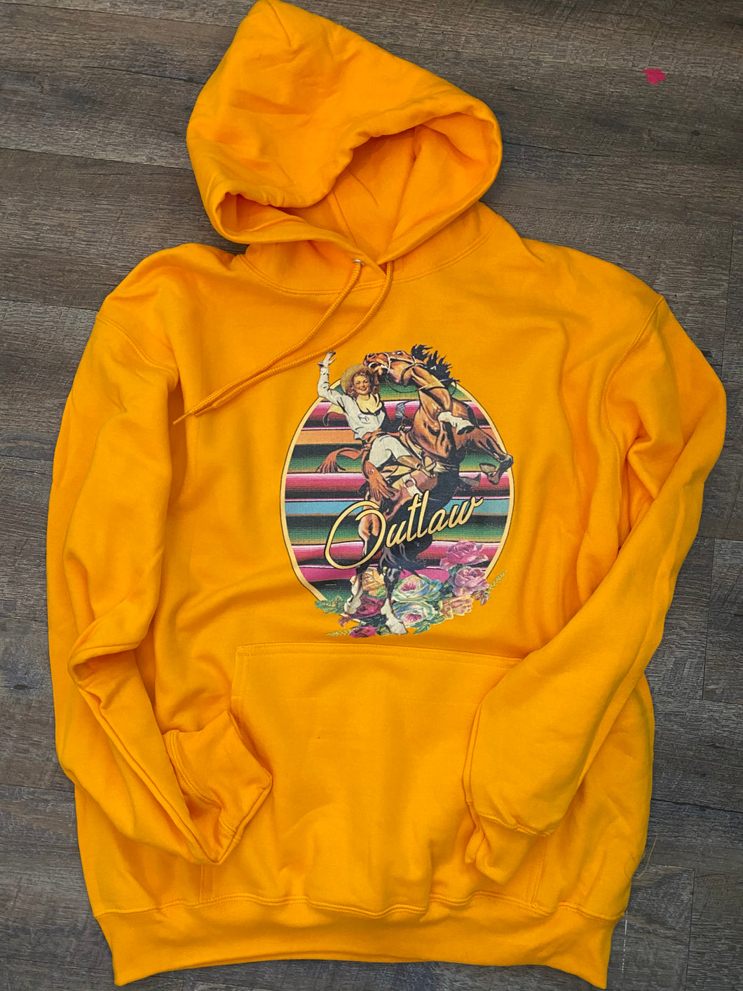 Oval serape outlaw bronco // yellow graphic hoodie or tee - Mavictoria Designs Hot Press Express